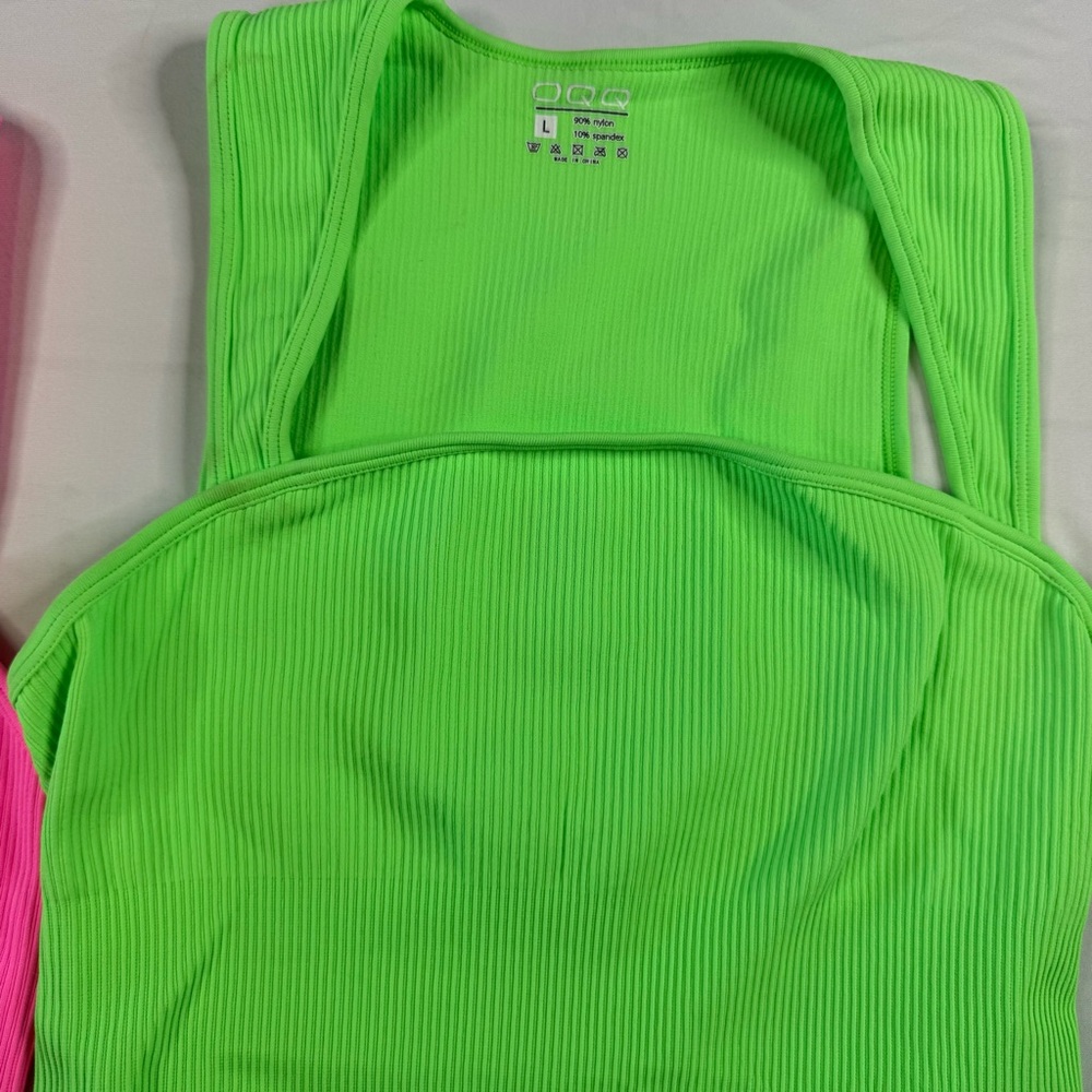 Tiktok Viral Set of two Ribbed Bodysuit Stretchy Ribbed Large Pink Green snap - Picture 6 of 10